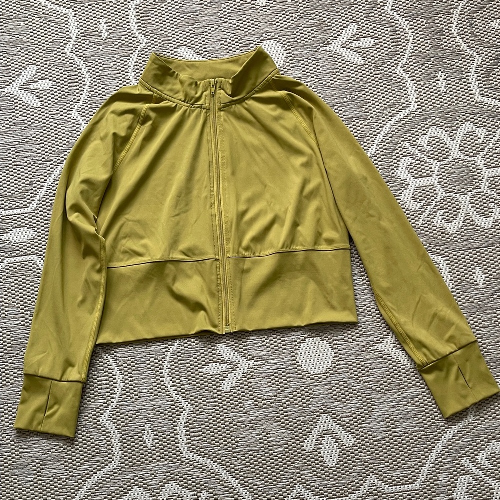 Green Chartreuse Funnel Neck Thumb Hole Cropped Track Jacket🥑